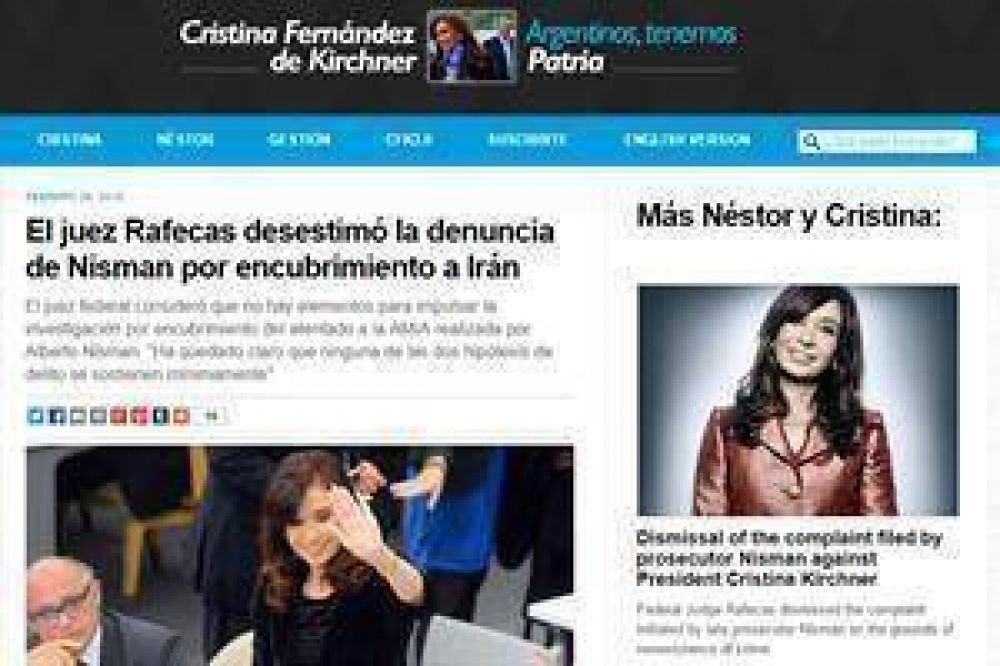 Cristina public� en su sitio el fallo de Rafecas en espa�ol y en ingl�s