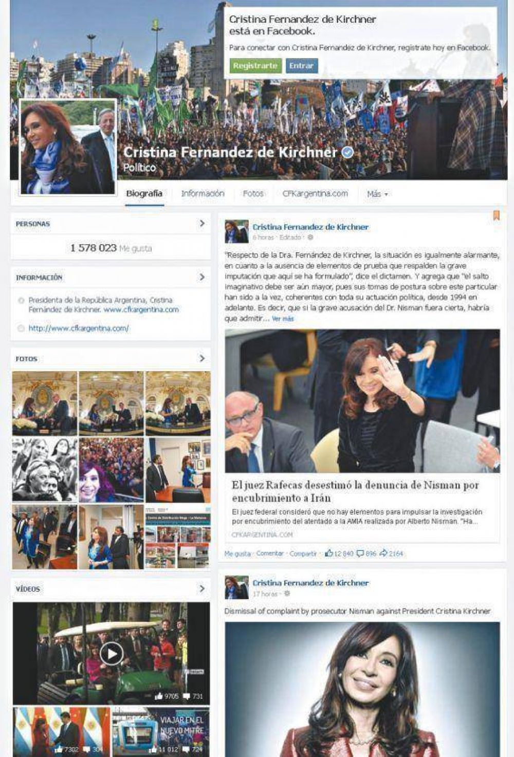Cristina comparti� el fallo en las redes sociales e incluy� comentarios