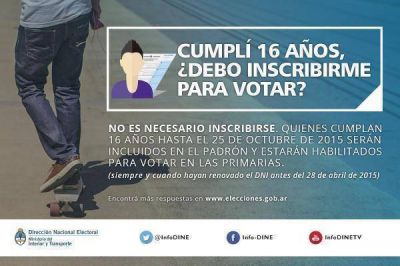 En las PASO del 9 de agosto podr�n votar chicos con 15 a�os