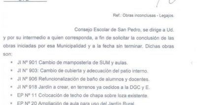 Consejo Escolar elev� nota al Intendente por �obras inconclusas comprometidas y a�n no finalizadas�