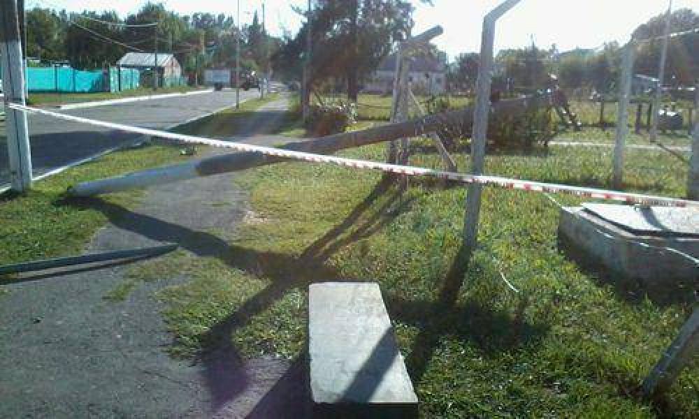 Cayeron ocho postes de luz en la puerta de una escuela