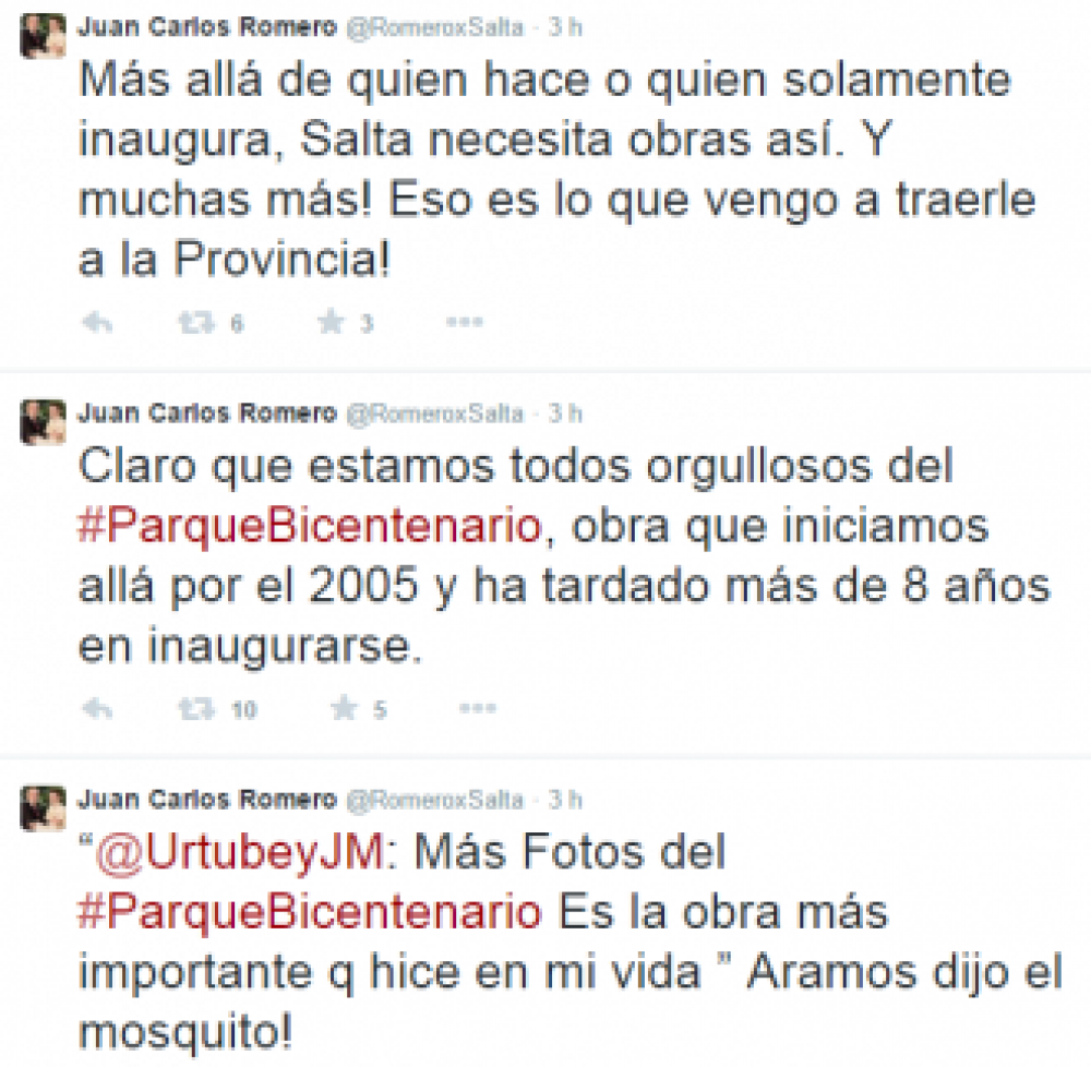 Pol�mica en la redes sociales entre Urtubey y Romero por el Parque del Bicentenario