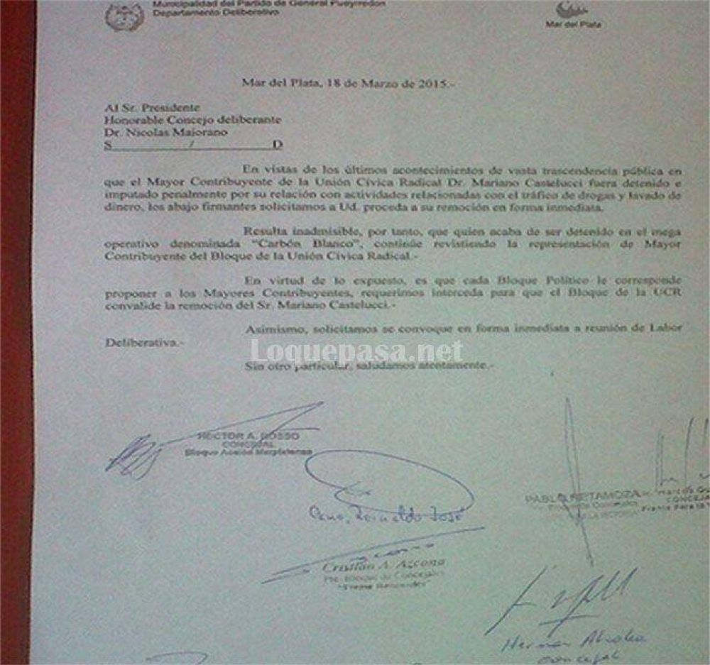 Bloques pol�ticos pidieron a la UCR que Castelluci sea apartado como Mayor Contribuyente