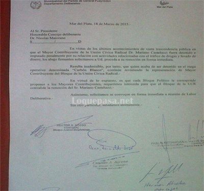 Bloques pol�ticos pidieron a la UCR que Castelluci sea apartado como Mayor Contribuyente