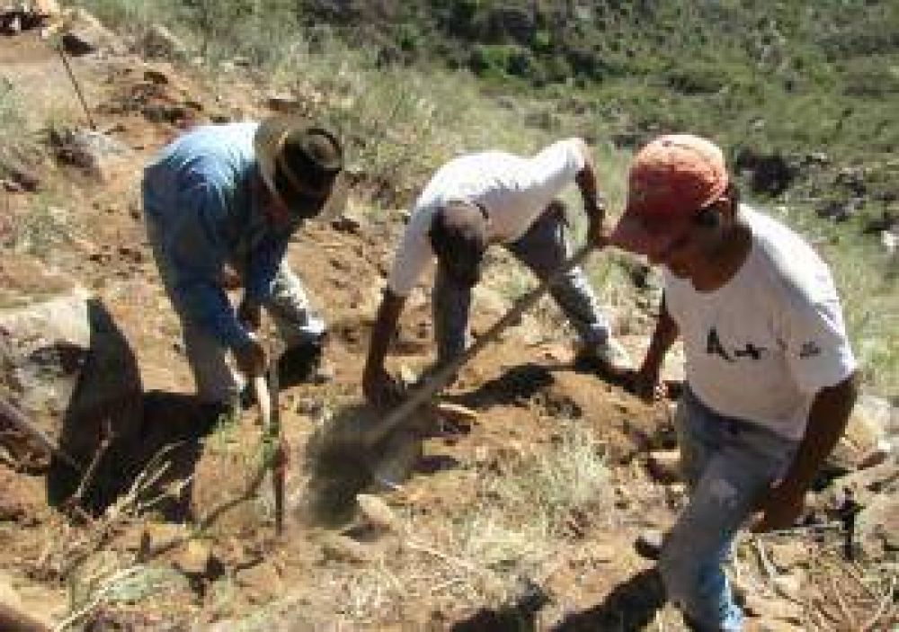 Trabajan a mano para hacer un camino nuevo en Valle F�rtil