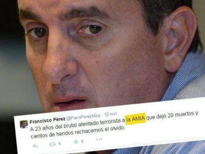 Pifia tuitera de Paco en su homenaje por el atentado a la Embajada de Israel