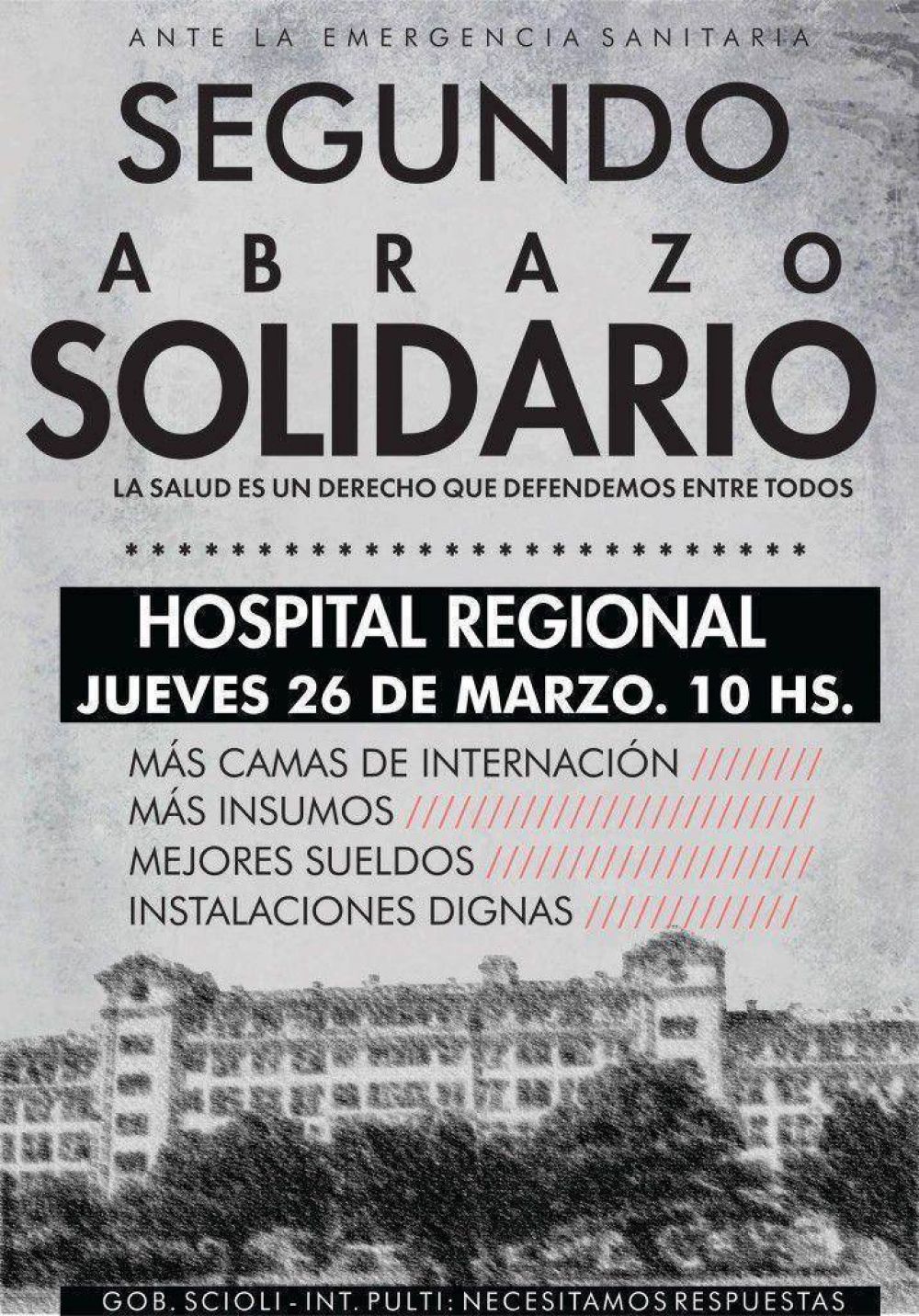 Realizar�n un nuevo abrazo solidario al Hospital Interzonal