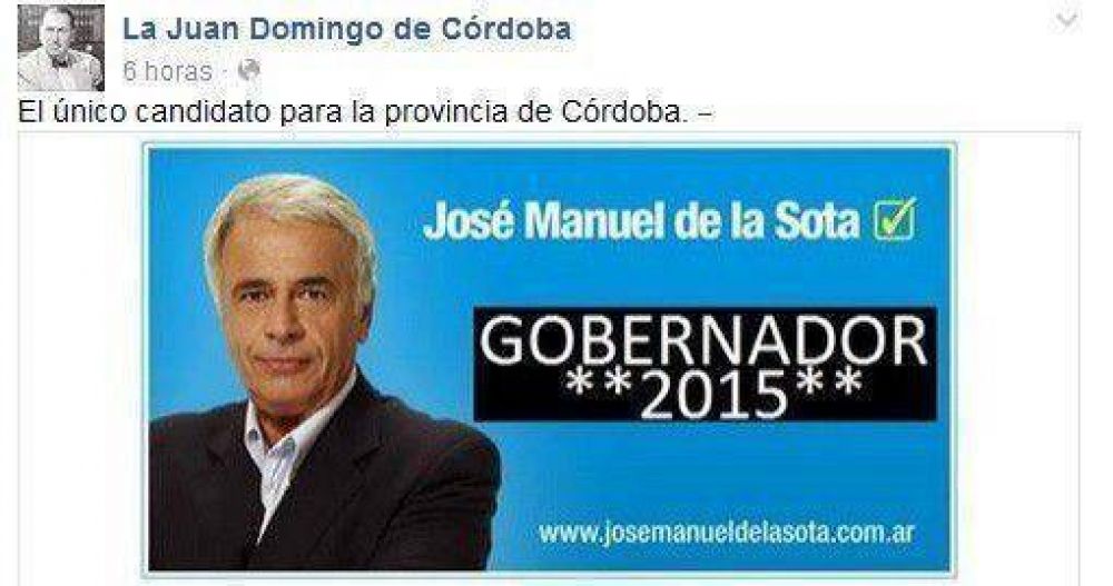 V�a Facebook, proponen a De la Sota como candidato a gobernador