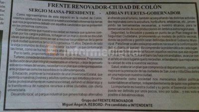Col�n: un Rebord arregl� con Fuertes y disputar� la intendencia a su hermano