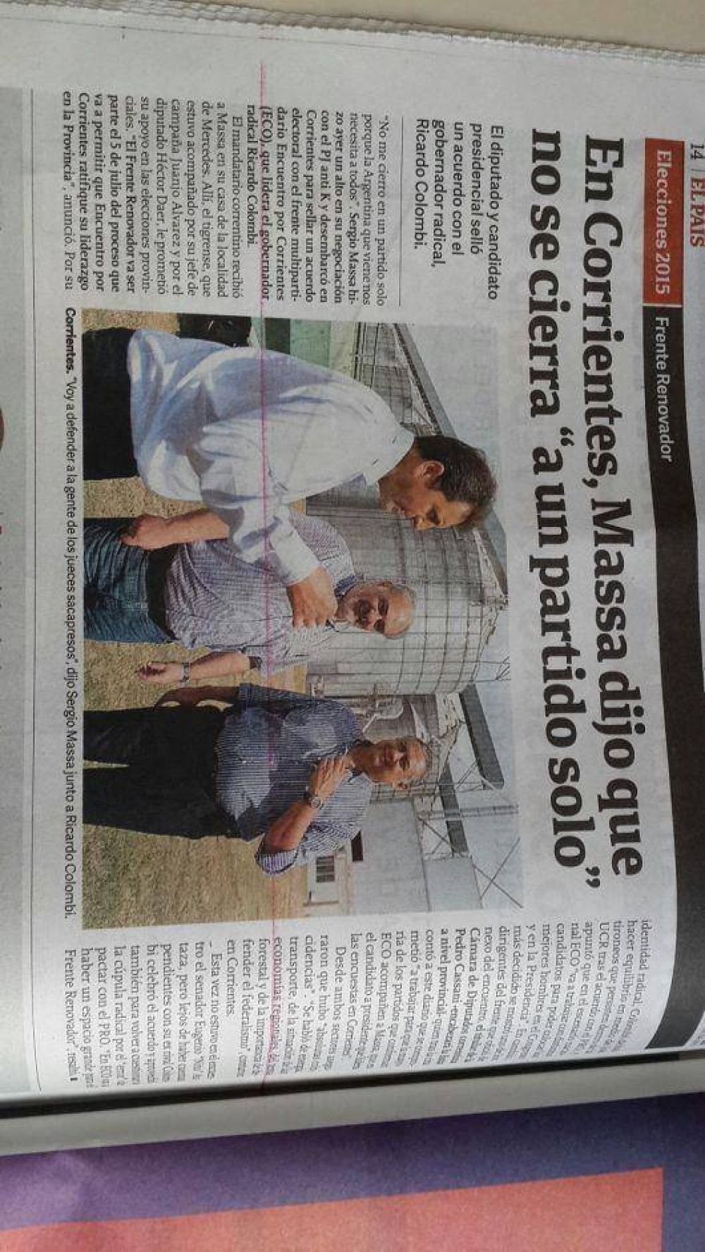 Amplia repercusi�n en los medios nacionales de la visita de Sergio Massa a Corrientes