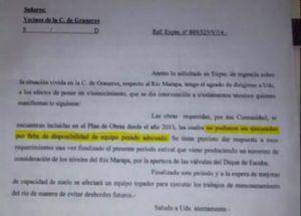 Inundaciones: El Gobierno reconoce que no se hicieron obras en Graneros