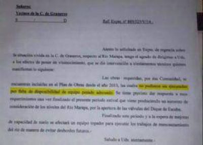 Inundaciones: El Gobierno reconoce que no se hicieron obras en Graneros