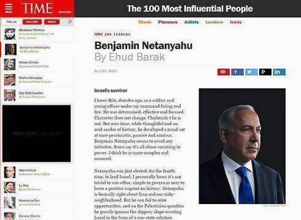 Netanyahu entre las 100 personas más influyentes del mundo