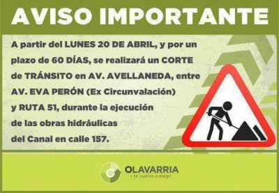 Corte de tr�nsito en Av. Avellaneda durante 60 d�as por obras hidr�ulicas