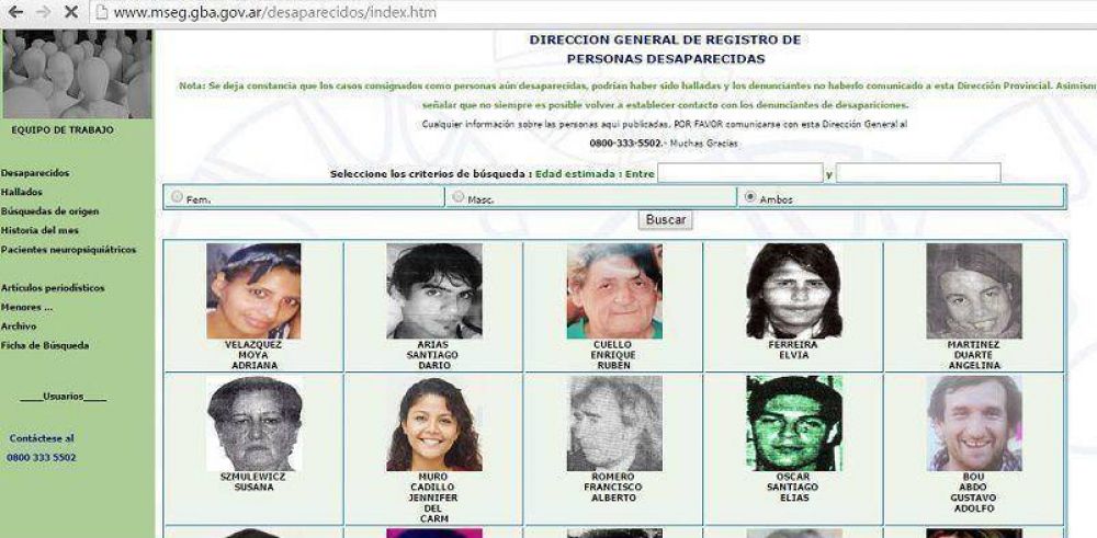 Convocan a consultar el sistema online de b�squeda de personas perdidas