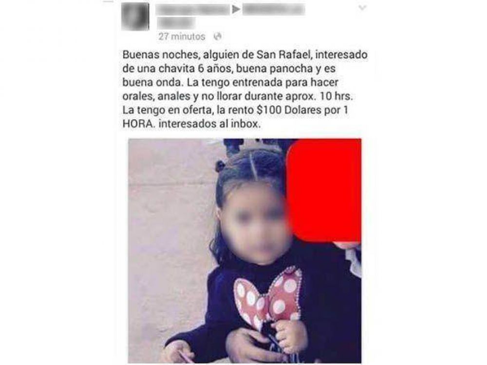 Ofrec�an por Facebook a una nena de seis a�os en San Rafael