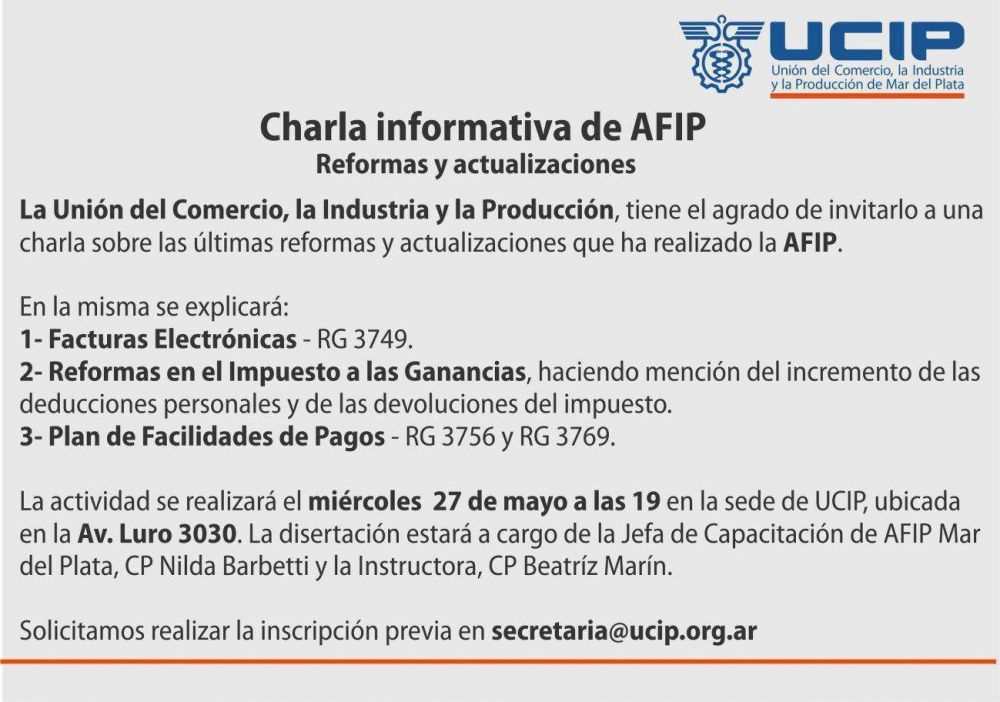 Charla informativa de AFIP: De inter�s para el comerciante y el empresario pyme