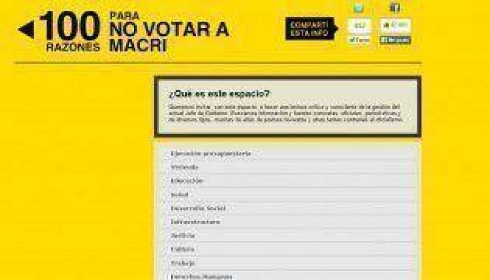 Una web plantea �las 100 razones para no votar a Macri�