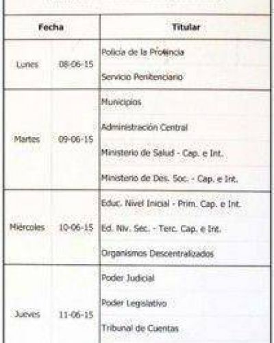Tesorer�a de la Provincia dio a conocer el cronograma de pagos de haberes por el mes de mayo