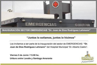 La inauguraci�n del sector de emergencias del Hospital Municipal ser� a las 13