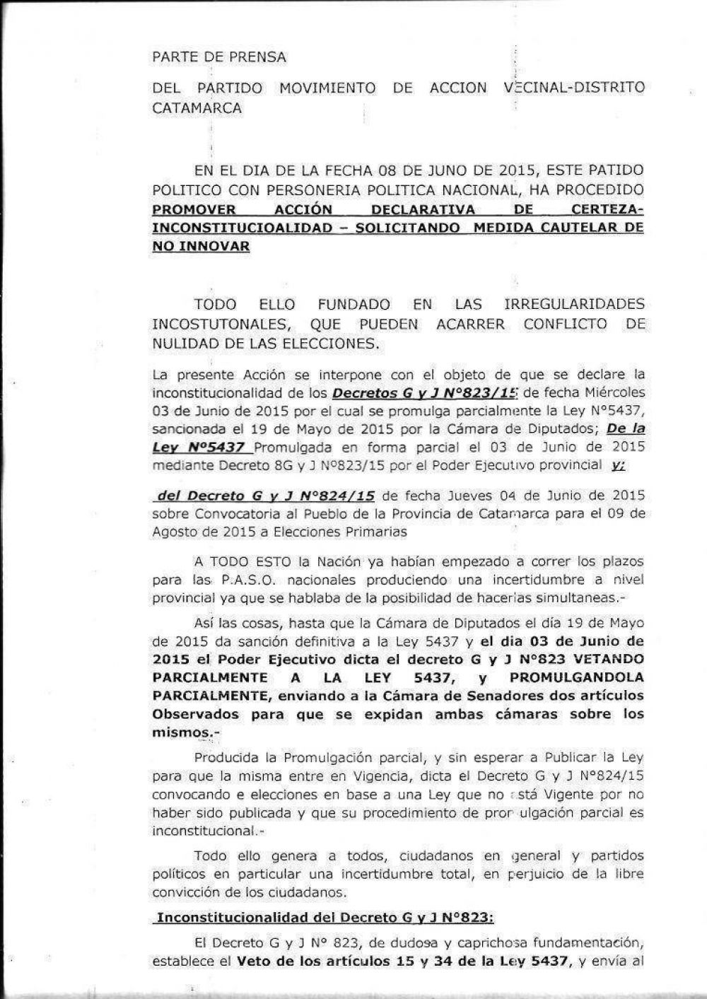 Judicializan el debate por las Primarias en la provincia
