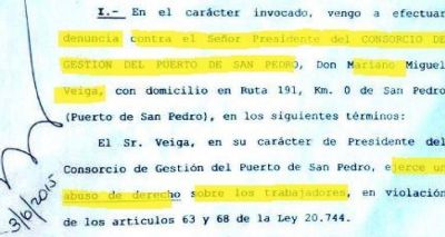 Denuncian a Mariano Veiga por �ejercer abuso de derecho sobre los trabajadores�