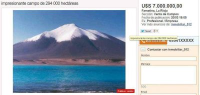 Ins�lito: aparecen en venta �siete lagos� de la cordillera riojana