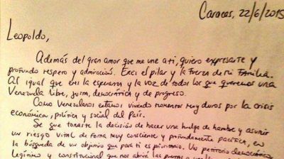 La emotiva carta de la esposa de Leopoldo Lopez: 