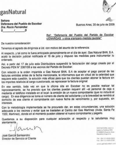 Gas Ban comienza a realizar el cobro m�nino acatando el fallo de la justicia federal local