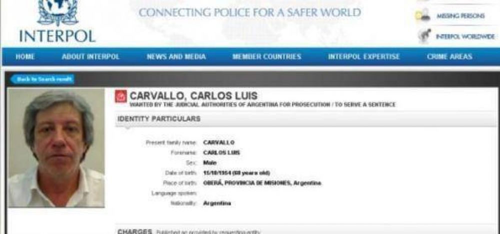 INTERPOL libr pedido de captura internacional contra Carlos Carvallo