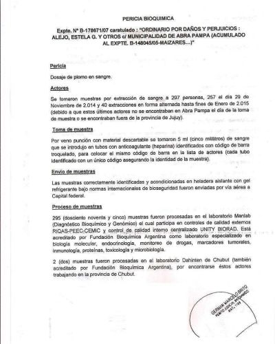 Estudio reciente demostr� que m�s del 75% de las personas presenta envenenamiento con plomo en Abra Pampa