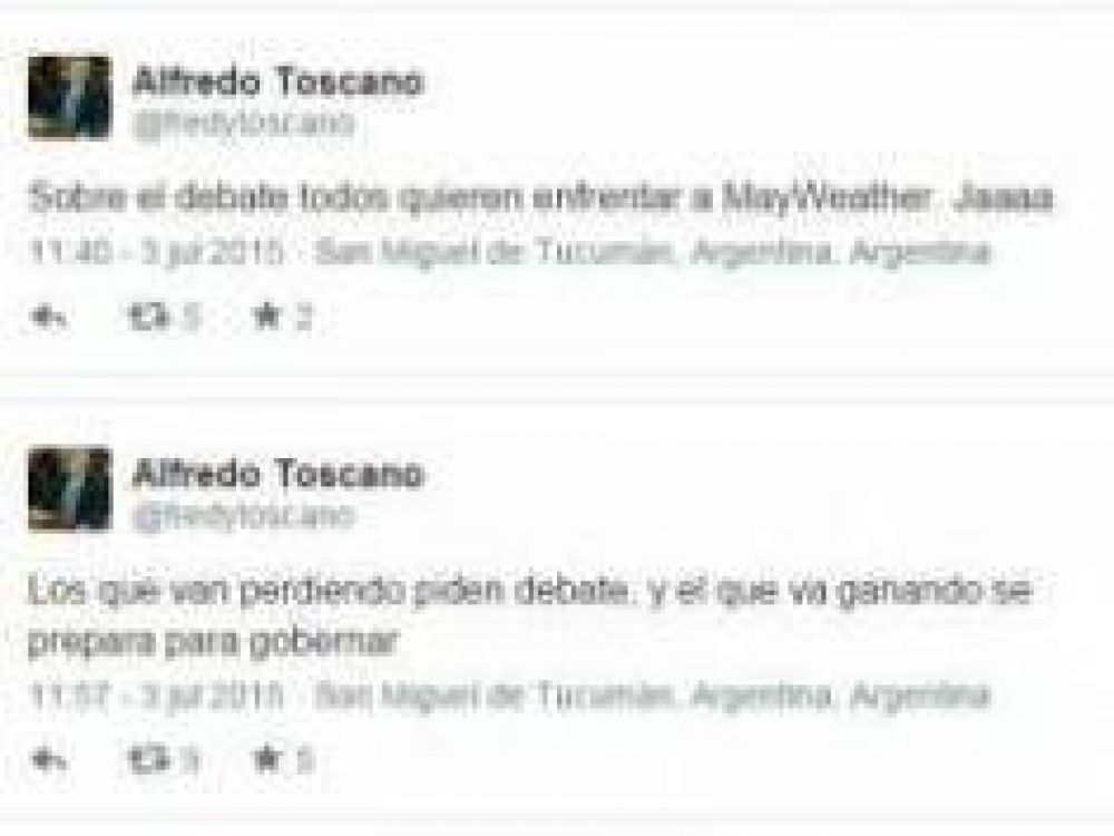 Toscano compar� a Alfaro con Mayweather y asegur� que no fue al debate porque 