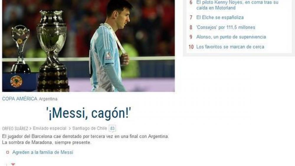 Pol�mico t�tulo de un diario de Madrid para descalificar a Messi