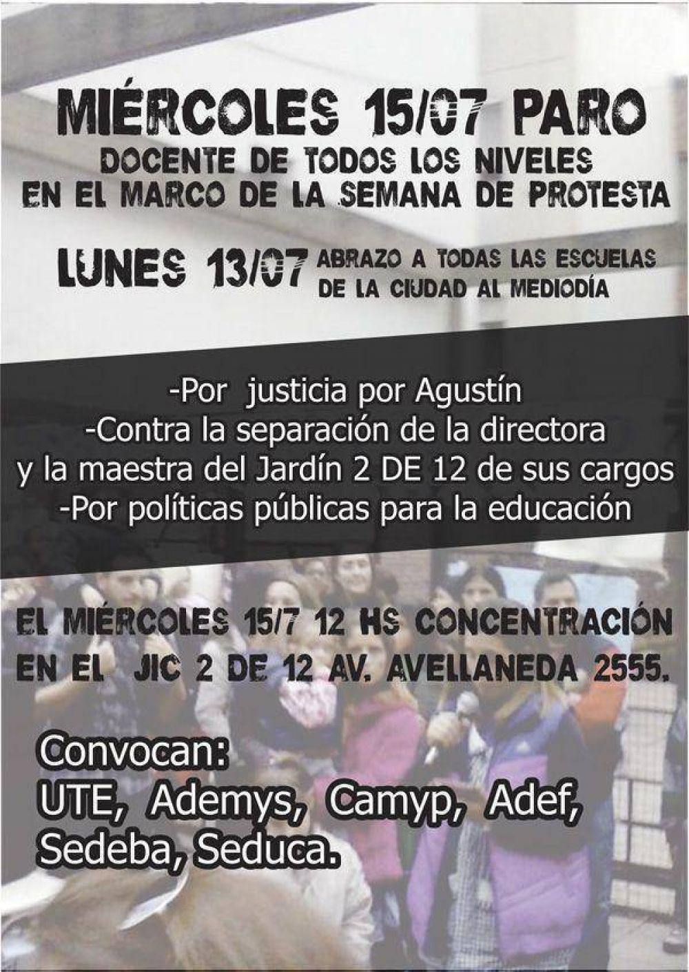Jornada de protesta y paro docente el mi�rcoles 15