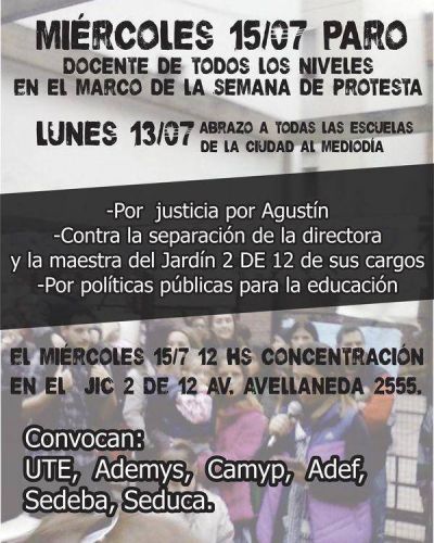 Jornada de protesta y paro docente el mi�rcoles 15