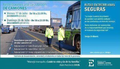 Este viernes habr� restricci�n vehicular de camiones en rutas entrerrianas 