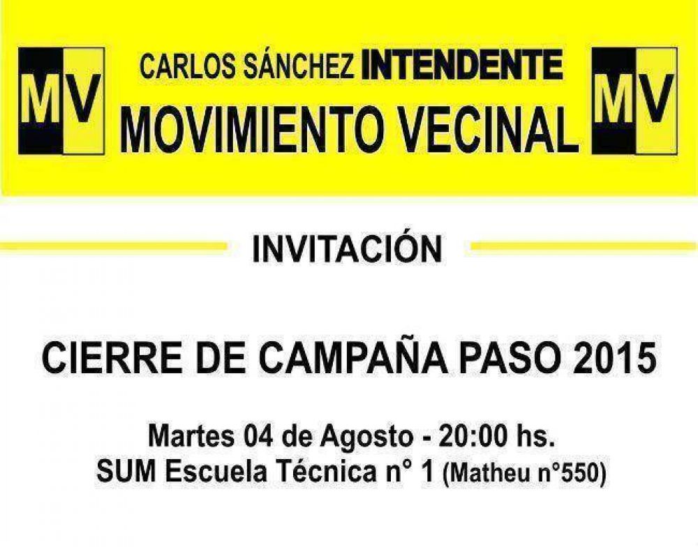 El Movimiento Vecinal cerrar� su campa�a en el SUM de la T�cnica