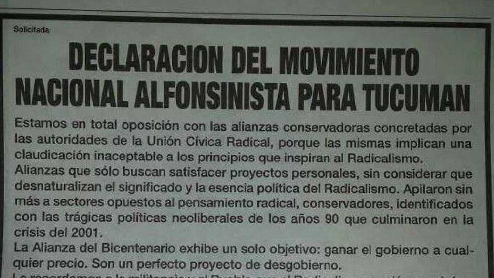 Radicales tucumanos contra el acuerdo Cano - Amaya
