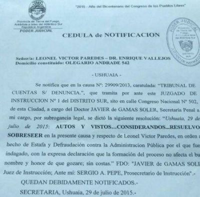 Victor Paredes fue sobrese�do en la causa por presunto perjuicio fiscal