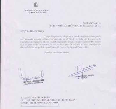 El rector Morea orden� suspender el debate que se iba a realizar en el Colegio Illia