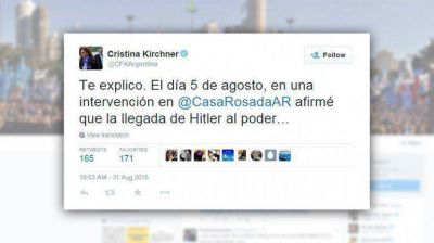 Con cr�ticas a un acad�mico, Cristina Kirchner defendi� su teor�a sobre el ascenso de Hitler al poder