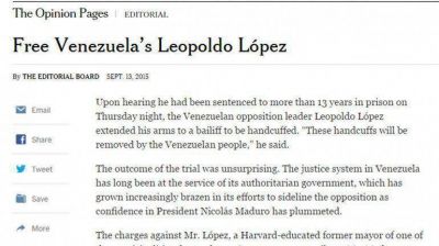 The New York Times pide la liberaci�n de Leopoldo L�pez