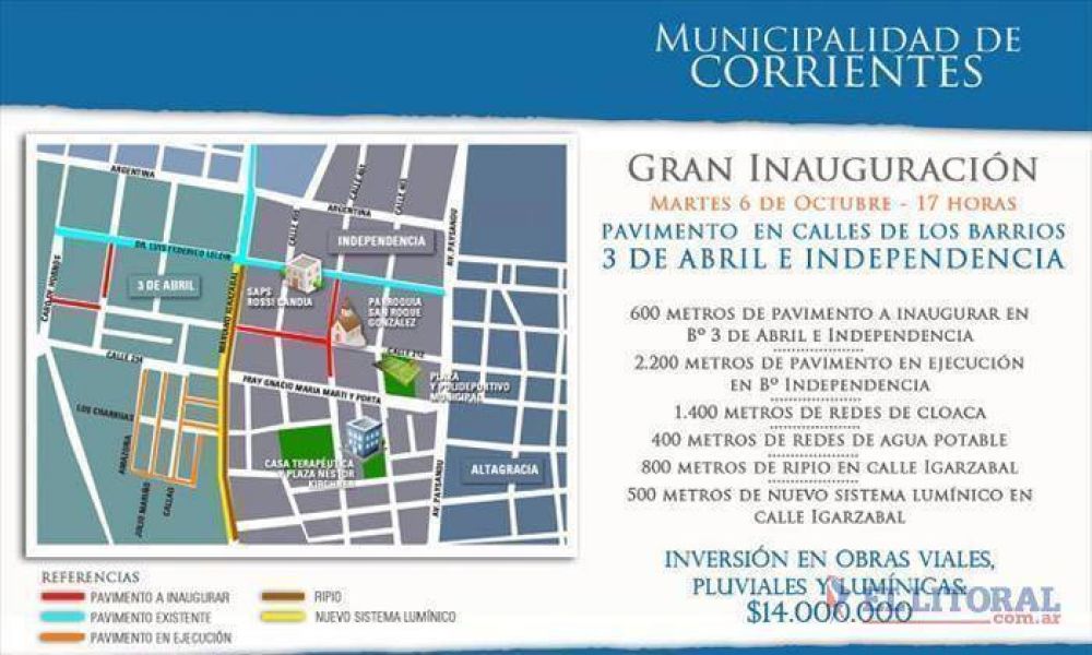 La Municipalidad inaugurar� m�s de 1.700 metros de pavimento nuevo en varios barrios