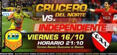 Crucero recibe el viernes en Santa In�s a Independiente