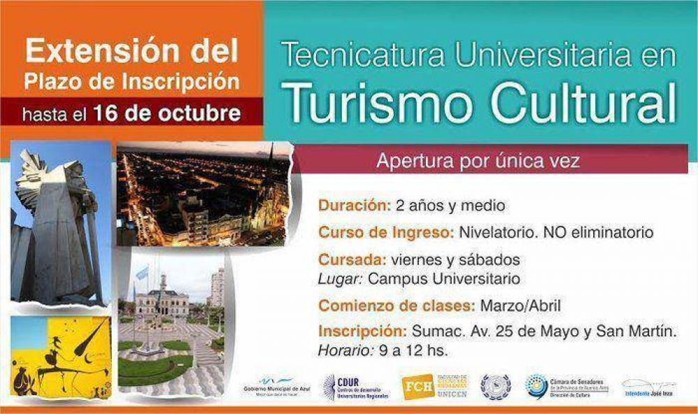 Se extendi� una semana la inscripci�n para la Tecnicatura Universitaria en Turismo Cultural