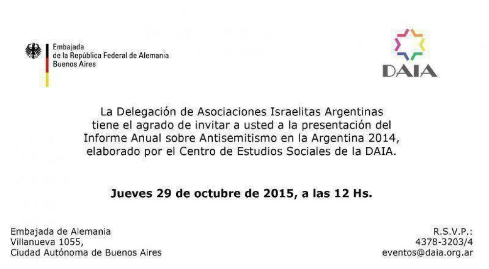 Se presentará el Informe sobre antisemitismo en la Argentina 2014