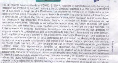 En su rectificaci�n, V�ctor Hugo R�os pidi� que lo dejen trabajar con el nuevo sindicato