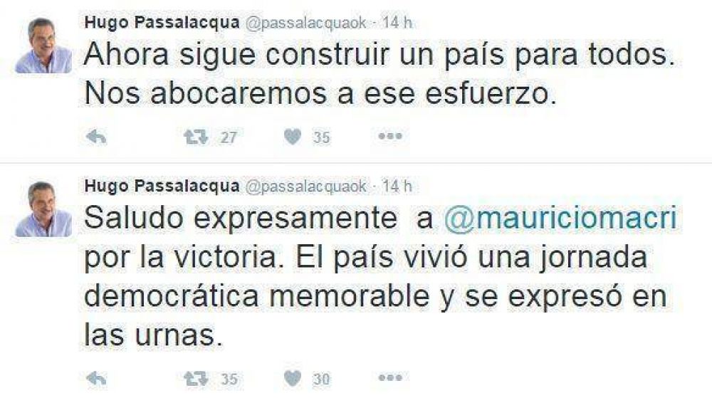 Passalacqua salud� a Macri y pidi� construir un pa�s para todos
