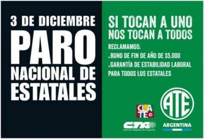 Estatales paran por recomposici�n salarial y bono de fin de a�o de 5.000 pesos