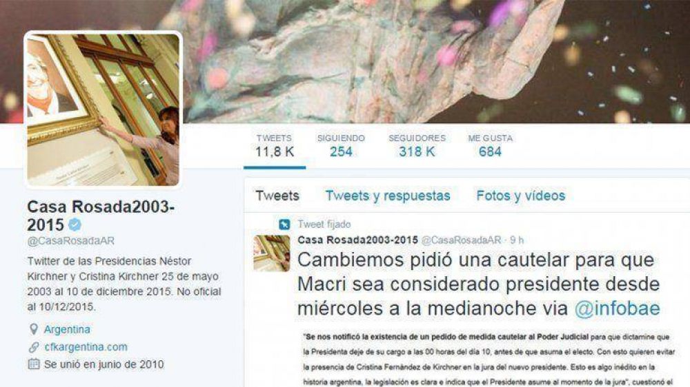 El nuevo gobierno deber� crear otra cuenta de Casa Rosada en Twitter